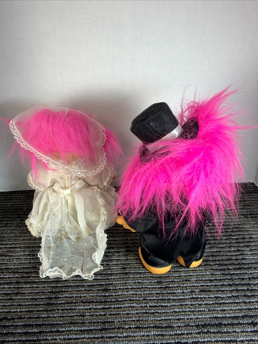 Vintage Troll (Russ) Doll Bride and Groom Set with Bright Pink Hair - Picture 8 of 14